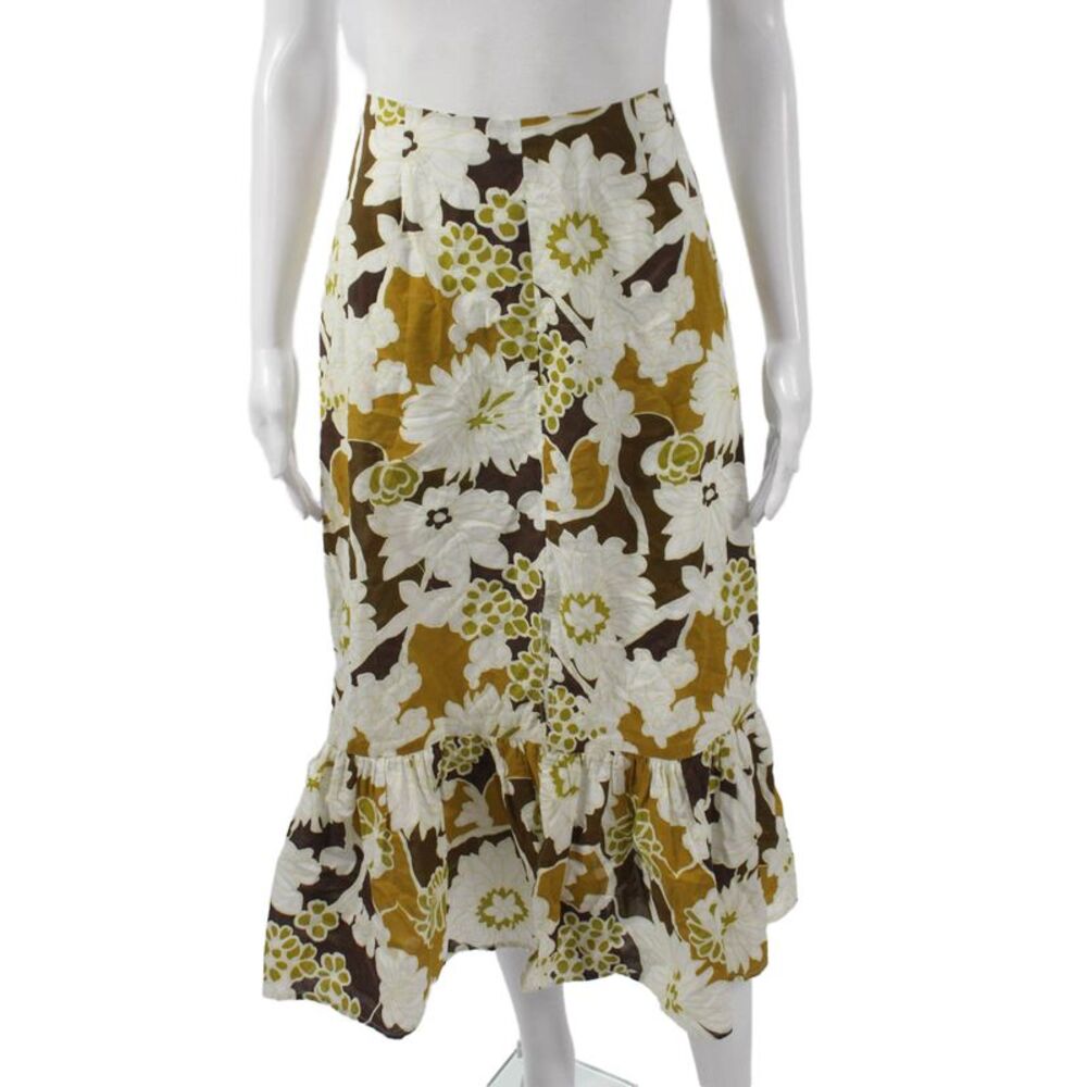Shannon Mclean Women Trumpet Skirt Multicolor Floral Cotton Midi Zip Size S
